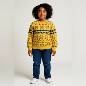 Cozy Yellow Bear Pattern Sweater for Kids